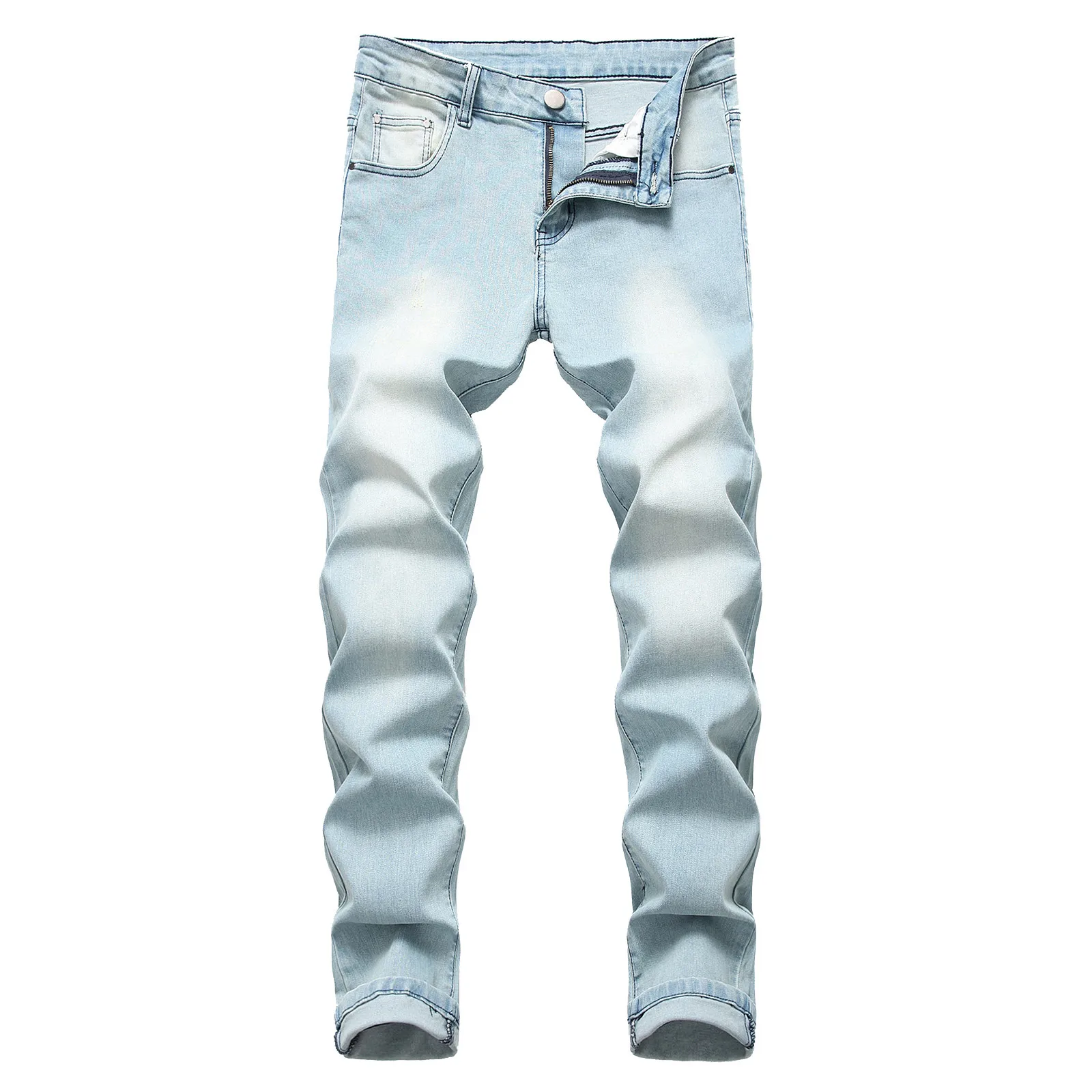 Autumn Men's Sliming Jeans Trousers Simple Style Retro Solid Holes Denim Pants Fashion Slim Fit Ripped Stretch Jogging
