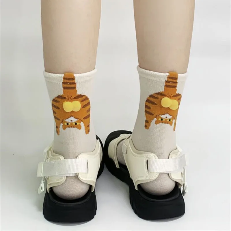 Dreamlikelin1 Paar/5 Paar Herbst Winter Neue Lustige Katze Drucken Lose Socken Frauen Mädchen Bequeme Mittelrohr Socken – Detail 10