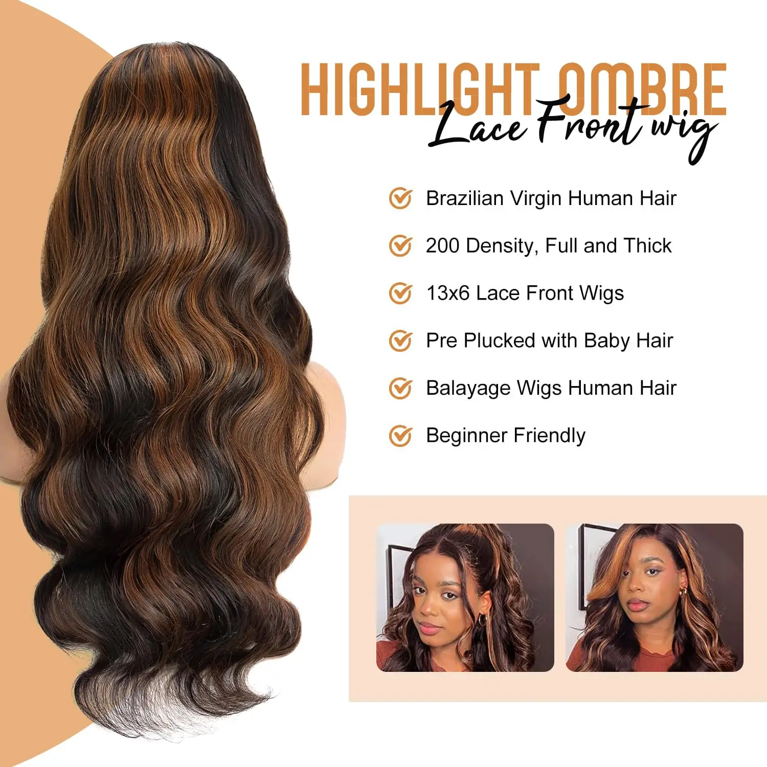 1B/30 Highlight 13x6 Lace Front Human Hair Wigs Ombre Black Brown Colored Preplucked Body Wave Lace Frontal Wig For Women 30Inch 5