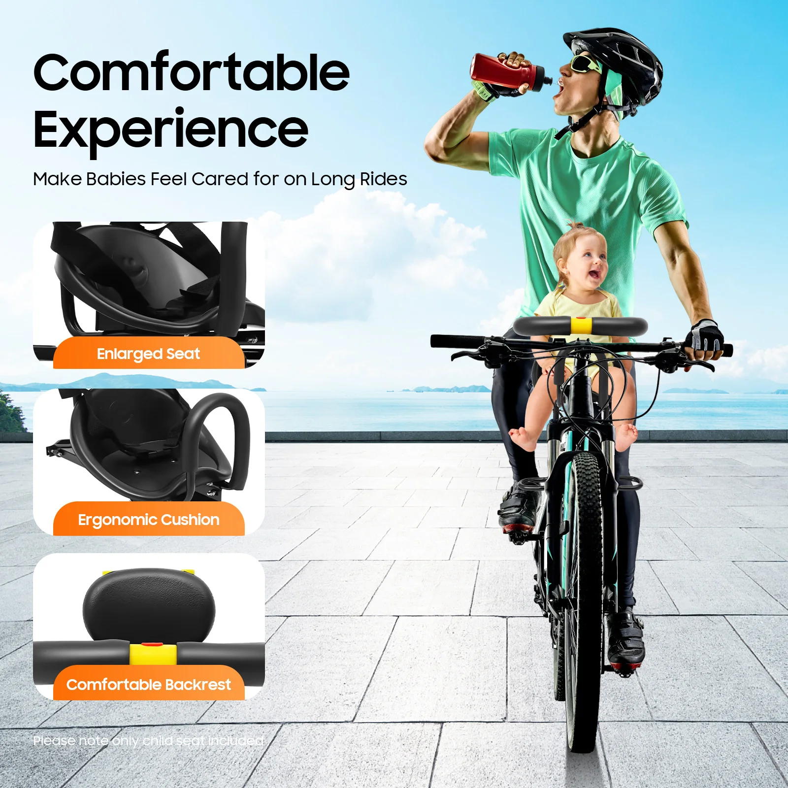 Bike Child Seat Adjustable Bicycle Child Safety Seat Iron Plastic Sponge Black Modern 1-5 Years Old with Belt Guardrail bicycle accessory bicycle safety seat