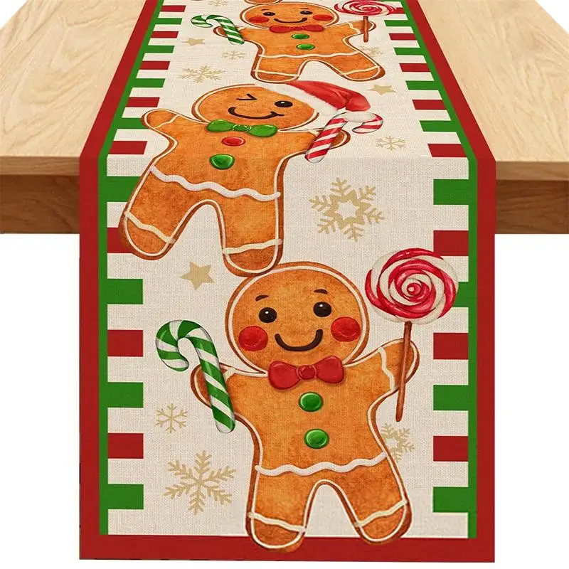 

Christmas Gingerbread Man Linen Table Runners Kitchen Table Decor Xmas Santa Snowflake Dining Table Runners Christmas Decoration