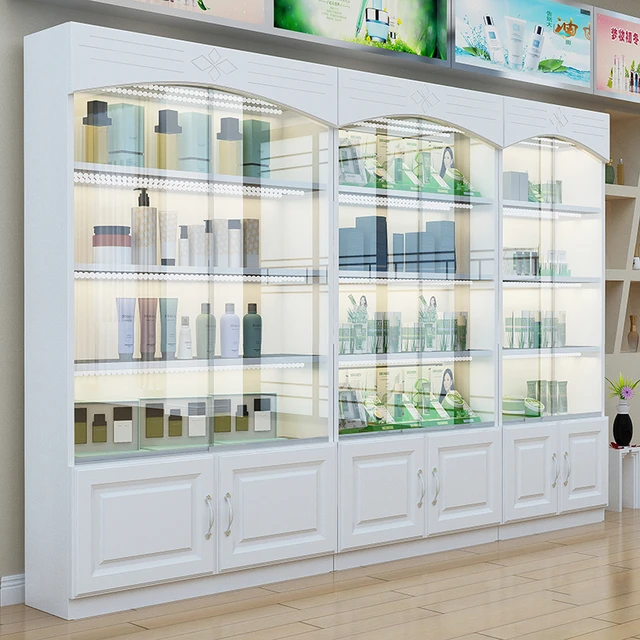 Transparent Pharmacy Shop Display Shelf Glass Medicine Store Wall Cabinet  for Sale