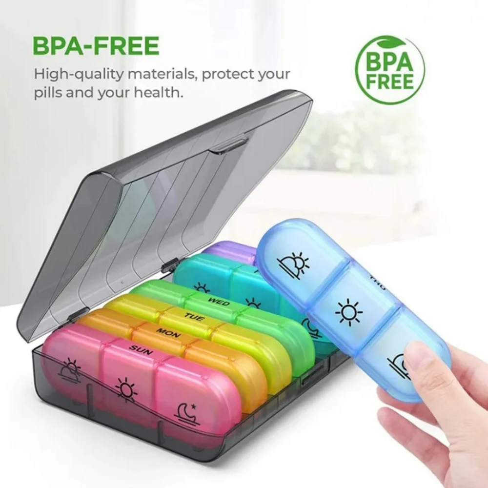 

1 Set Pill Box 7 days Organizer 21 grids 3 Times One Day Portable Travel with Large Compartments for Vitamins Medicine Fish Oils