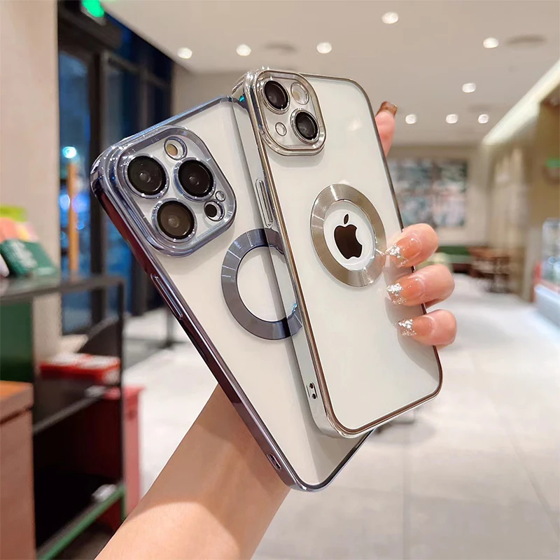 Luxury Cutout Reveal Logo With Lens Protector Clear Case for iPhone 13 12 11 Pro Max XR XS X 7 8 Plus Transparent Silicone Cover