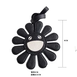 Handcrafted Leather Sunflower Keychain & Bag Charm Accessory (Black)