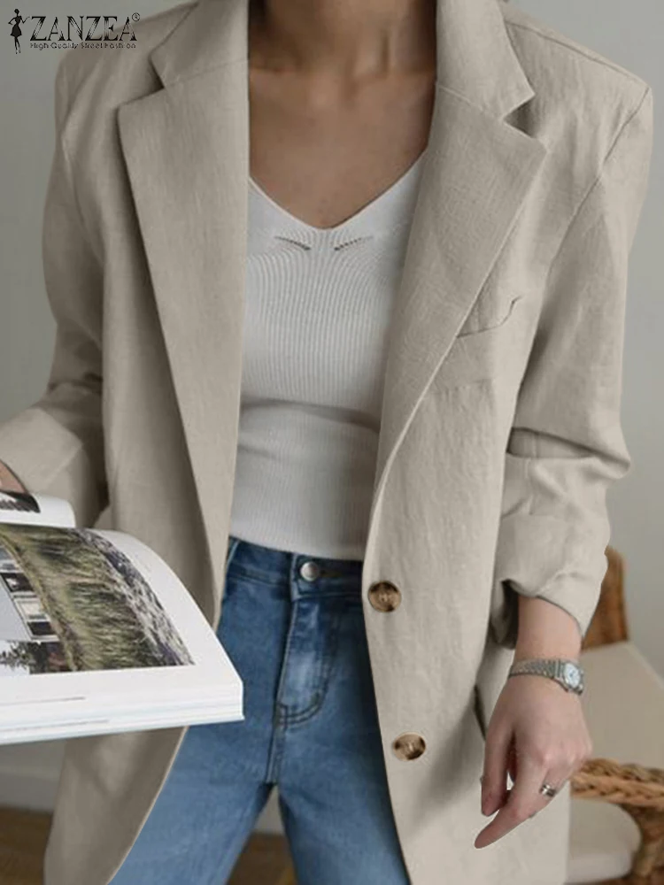 

2023 ZANZEA Stylish Women Thin Coat Casual OL Work Suit Loose Outwear Jackets Autumn Elegant Lapel Neck Long Sleeve Solid Blazer