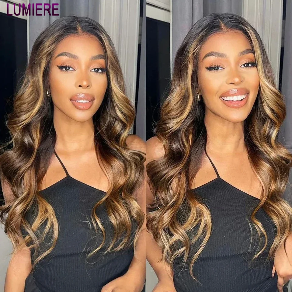 

Lumiere 180 Density 13x4 Lace Front Wigs Body Wave P4/27 Highlight Wig Human Hair Wig For Women Ombre 4x4 Lace Closure Wigs