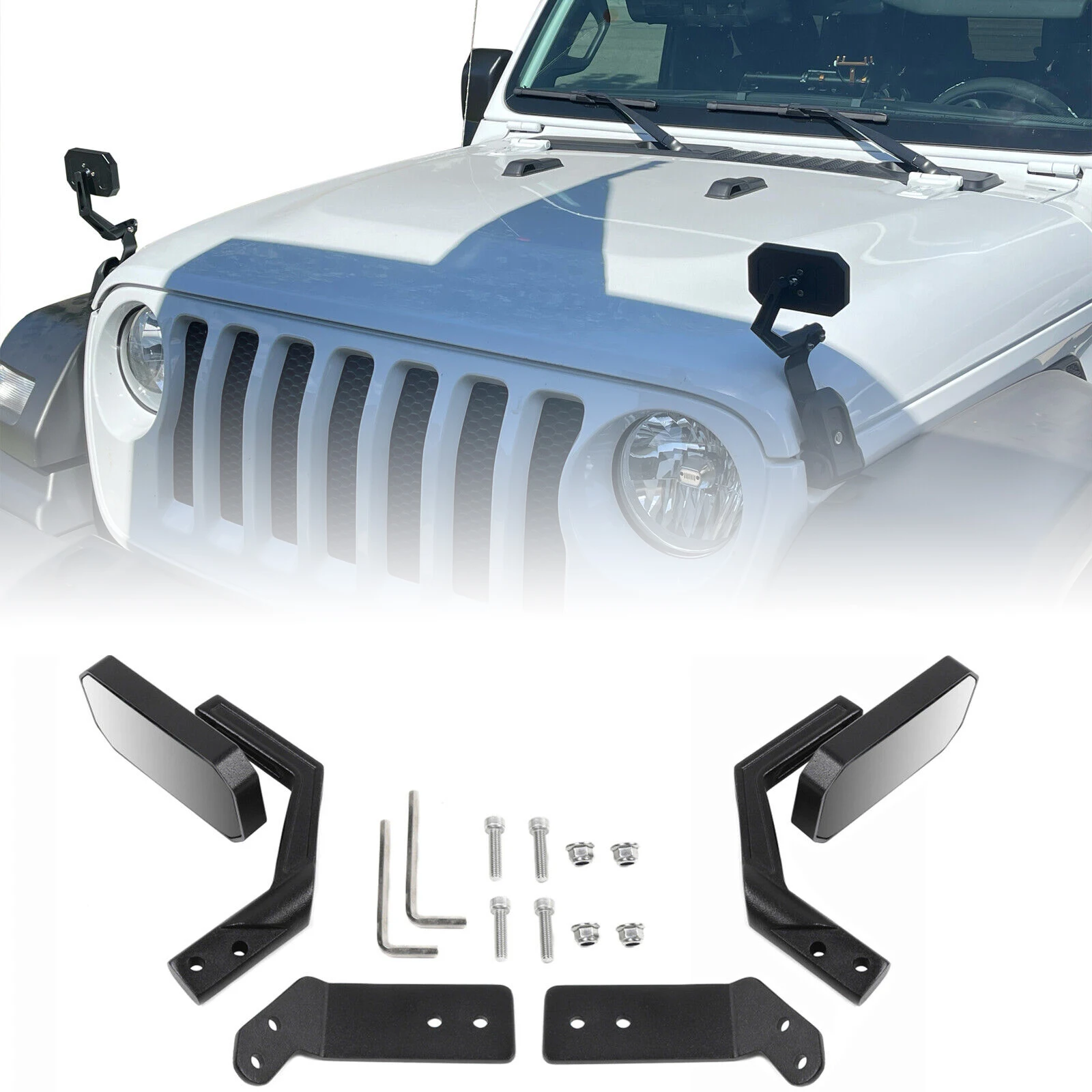 

A Pair Hood Blind Spot Mirror for Jeep Wrangler JK JLU Rubicon 2007-2017 JL 2018-2023