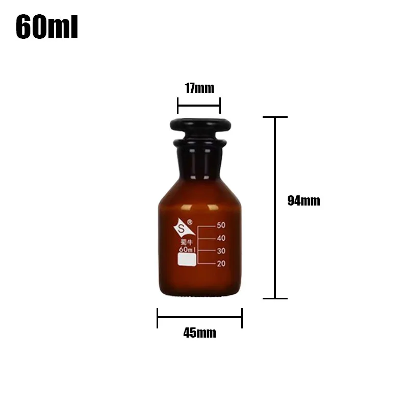 1pcs 60ml/125ml/250ml Glass Small Mouth Reagent Bottle with Ground Stopper Laboratory Sample Vials Narrow Mouth Reagent Bottle B