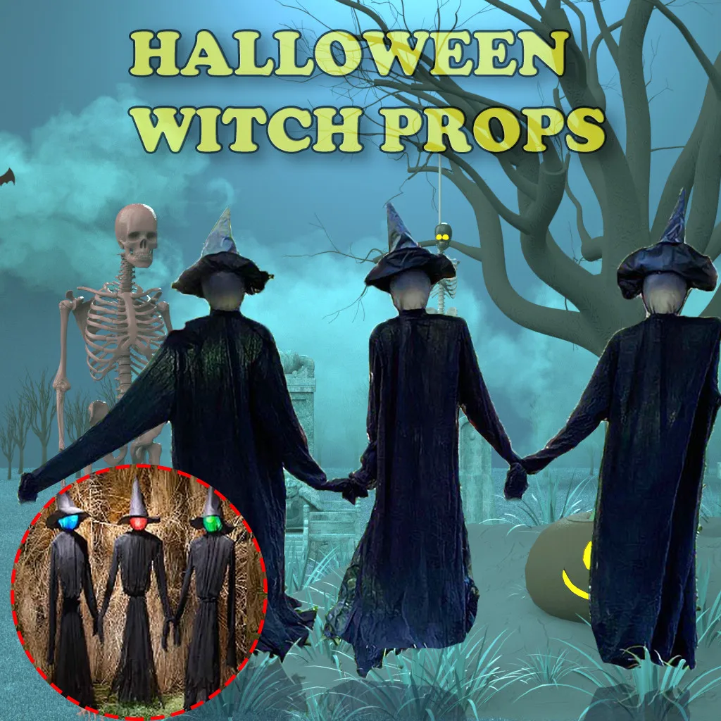 

2024 Light-Up Witches With Stakes Halloween Decorations Outdoor Holding Hands Screaming Witches Sound Activated Sensor Decor