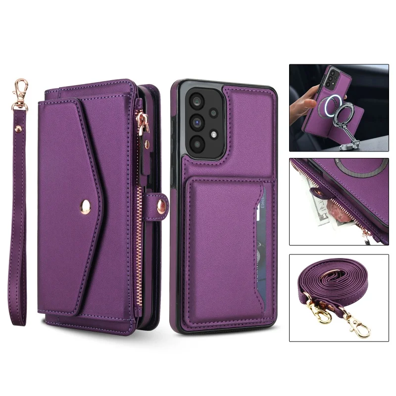 Elegant Leather Multi-Functional Wallet Phone Case with Lanyard Attachment