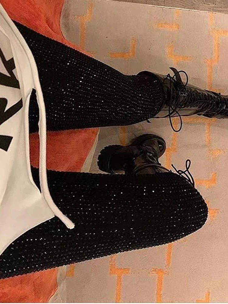 Sparkly Crystal Pants Women Leggings Autumn Winter High Waist Elastic Bodycon Long Penci Pant Streetwear Y2K Pants Tights
