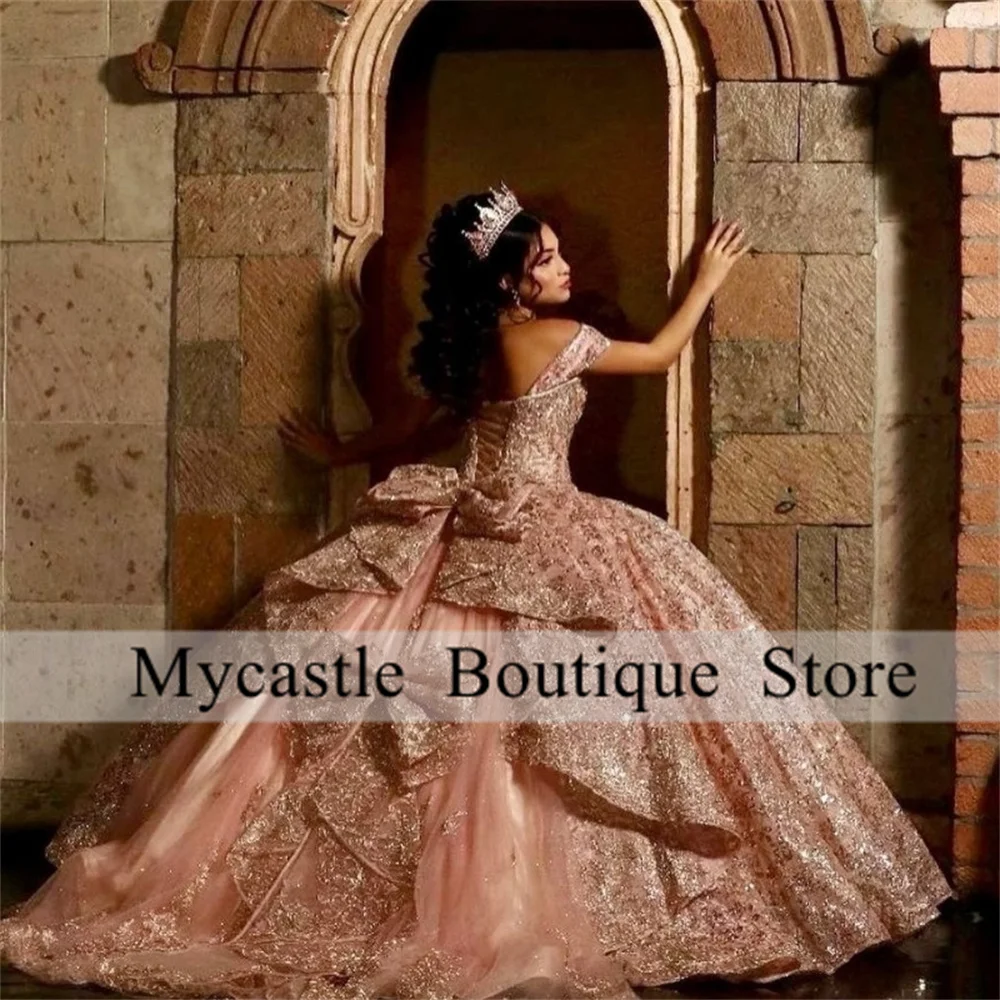 Quinceanera Dresses Bow Off Shoulder Ball Gown Appliques Crystals Beads Sweet 16 quinceanera dresses