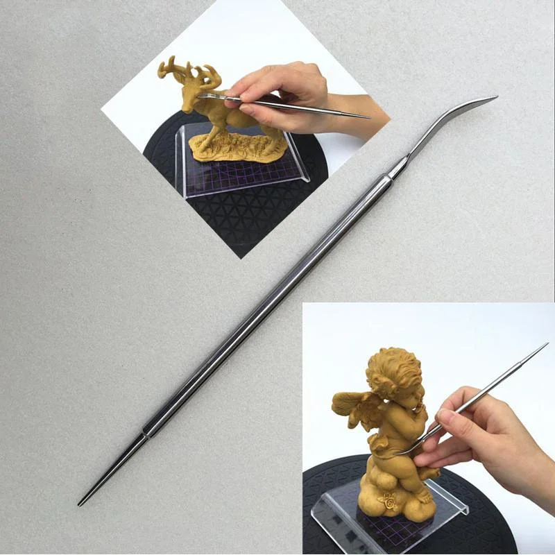 1 Pcs Stainless Steel Pottery Clay Sculpture Tool Double Sharp DIY Accessories Carving Engrave Length 16.2 CM Diameter 0.5 CM
