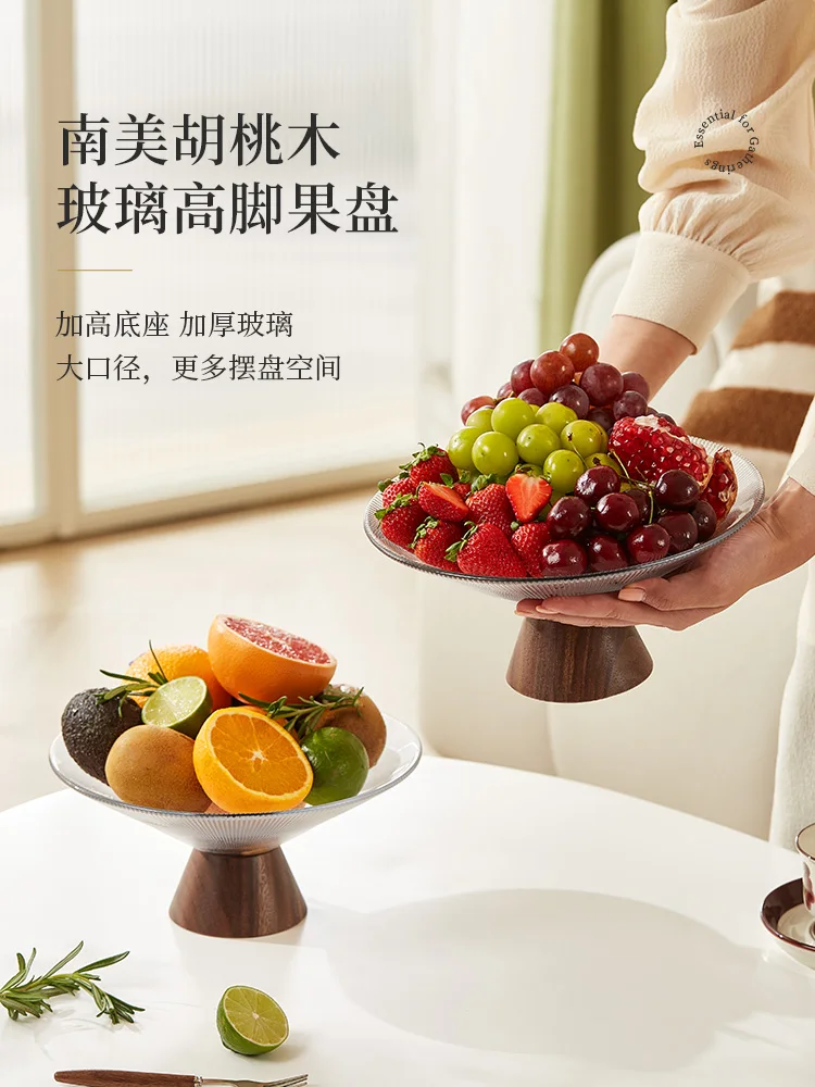 

High end Chinese style high legged glass fruit plate, home living room coffee table, fruit plate decoration, dried fruit box