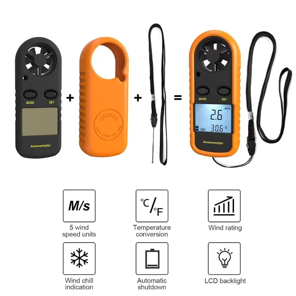 미니 디지털 풍속계 휴대용 LCD 디스플레이 풍속 측정기 -10 ° C 45 ° C 30m/s 풍속계 공기 흐름 테스트