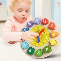 Time Clock Toy for Kids Wooden Time Learning Shape Sorting Color Game Montessori Early Education Math Set Baby Jigsaw Play Tool 1
