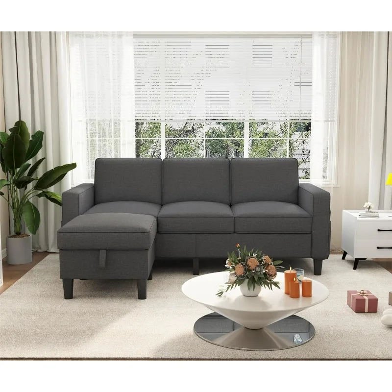 

Convertible Sectional Sofa Couch, 78" L-Shaped Couches for Living Room 3-Seat Small Sofas with Storage Reversible Ottoman