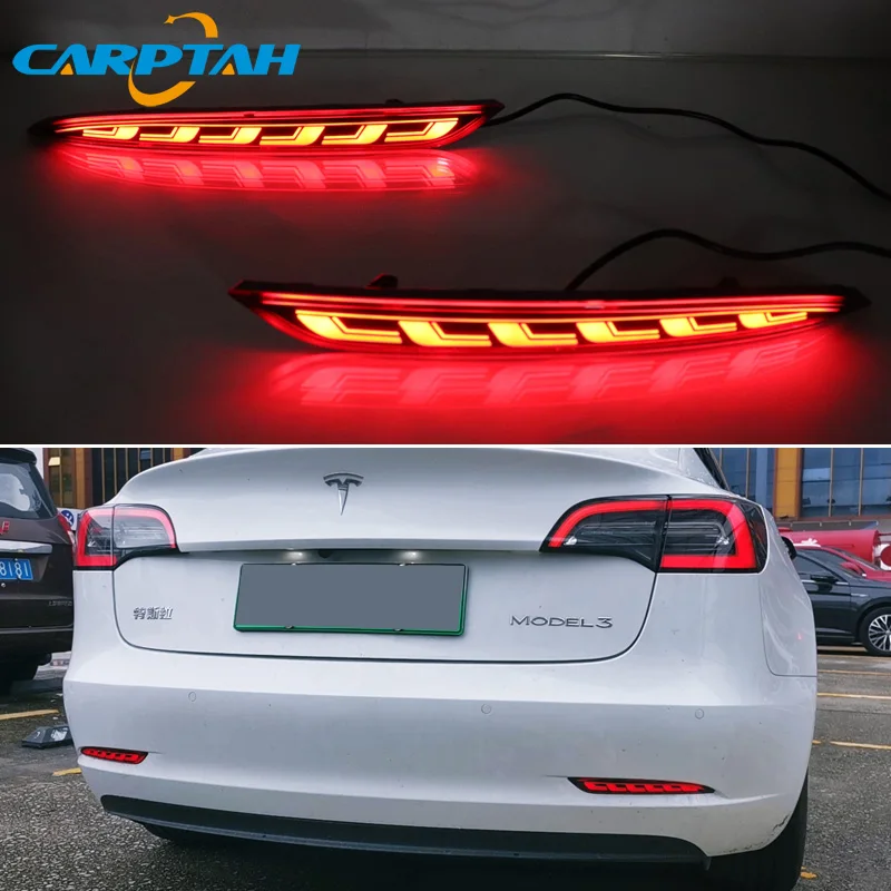 

LED Bumper Light For Tesla Model 3 2016 - 2022 3-in-1 Functions 12V Rear Fog Lamp Brake Light Dynamic Turn Signal Reflecto