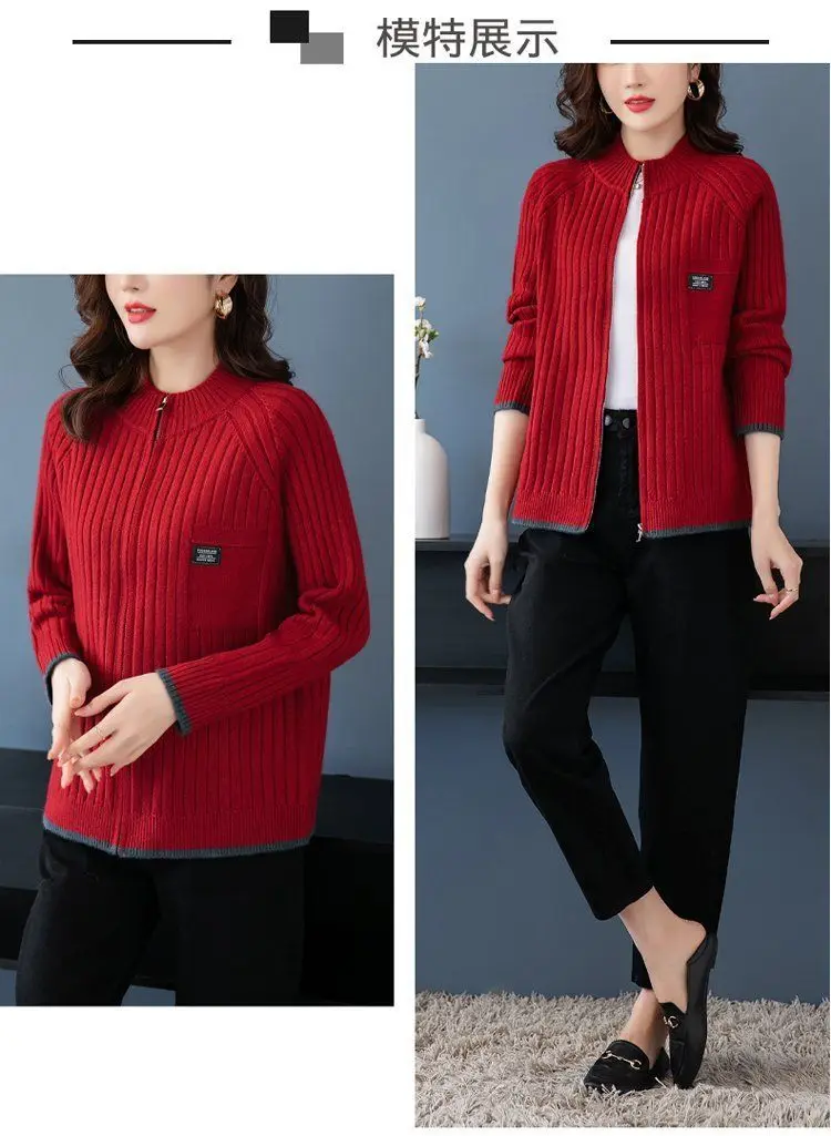 Description Picture 5 of itemKnitted Cardigan Women's Coat 2024 Autumn Winter New Long sleeved Casual Zipper Sweaters Outwear Female Short Knitt Jacket