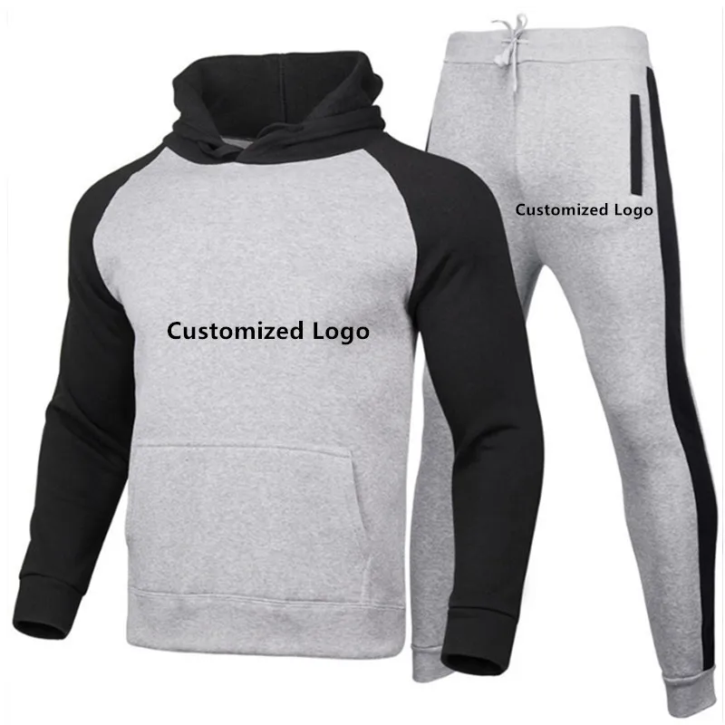 Fashion Men Customized Trendy Brand Logo Hoodies Triple Patchwork color matching Spring New Men Long Sleeve Hoodies Set Tops