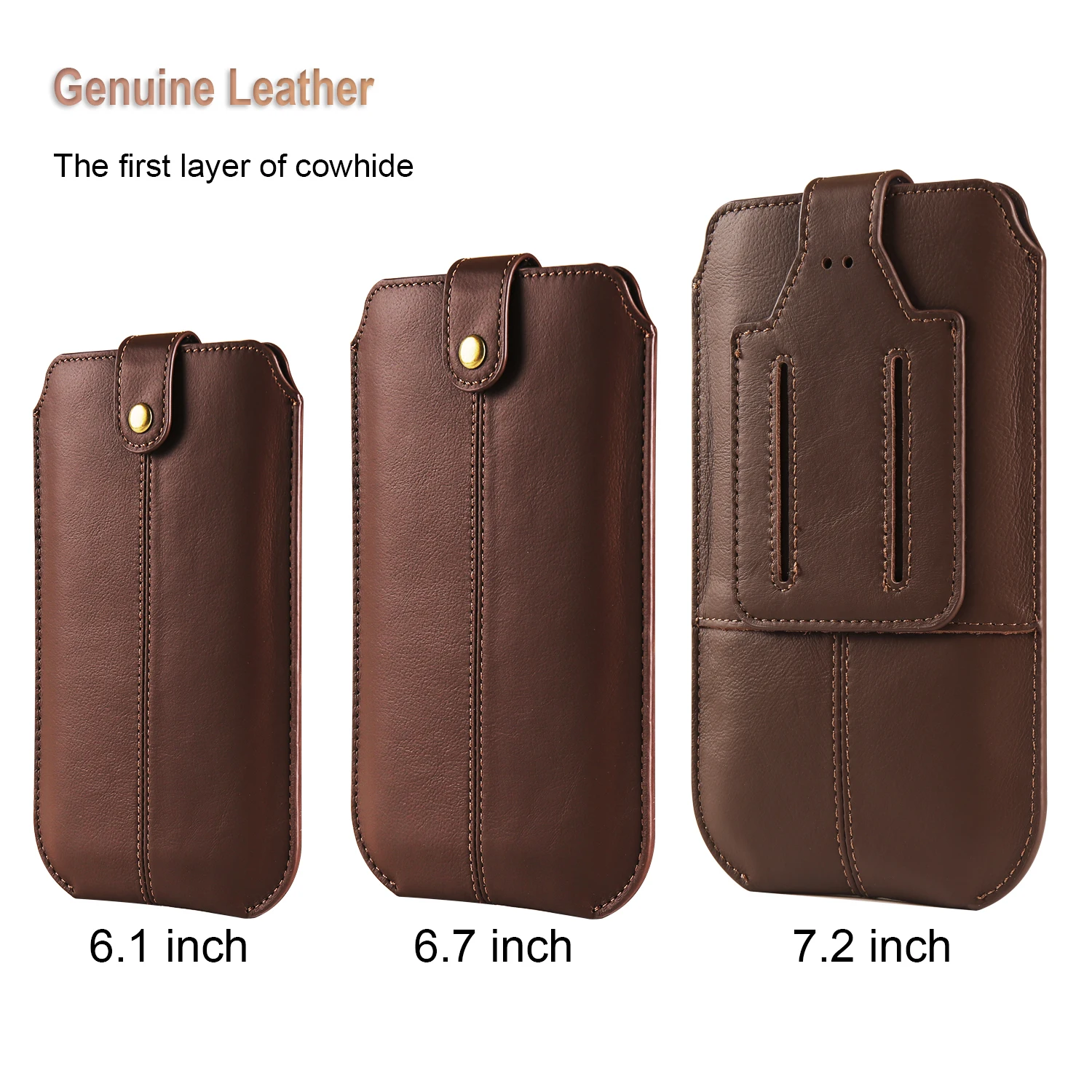 Cow Genuine Leather Phone Pouch Belt Clip Case For iPhone 16