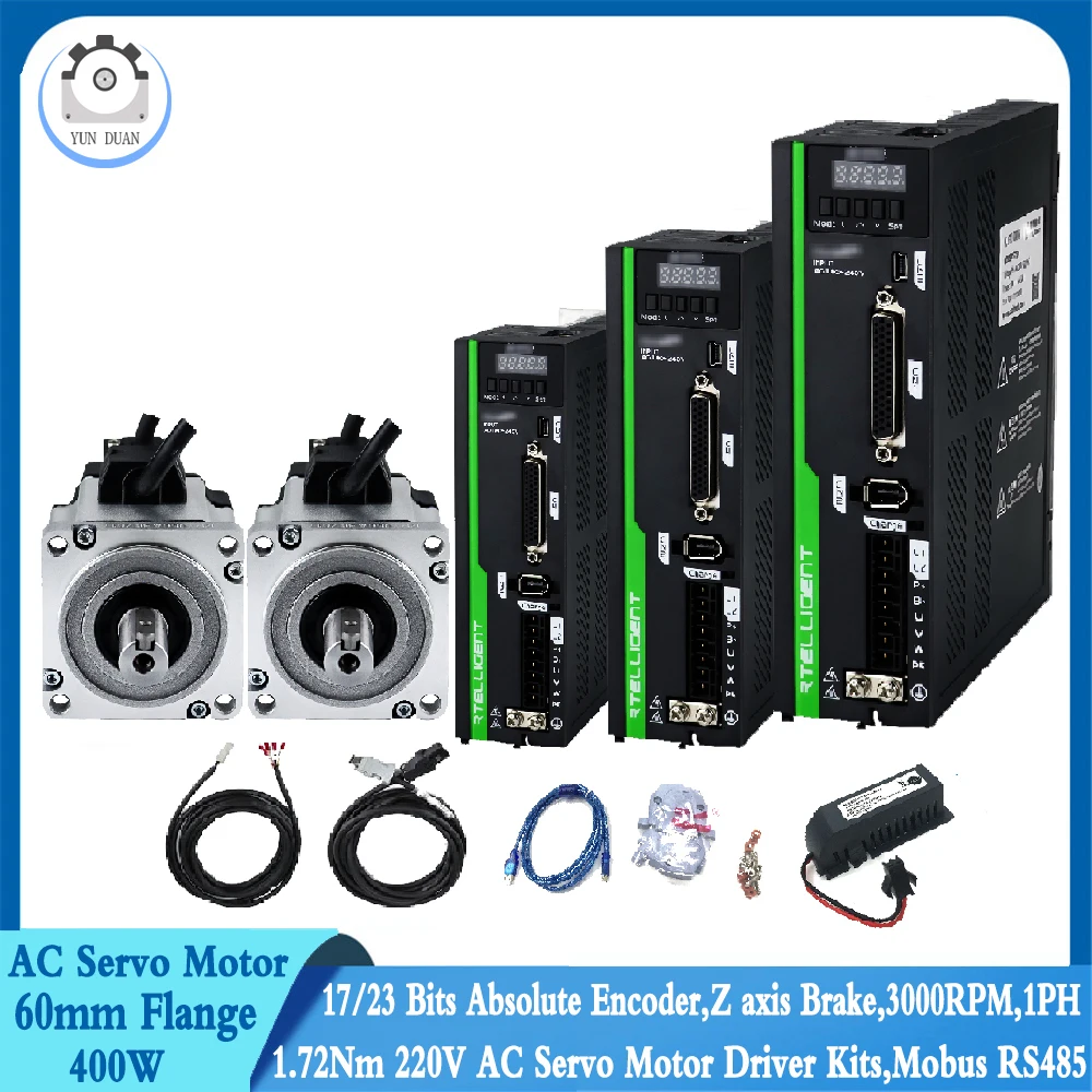 

400W 200W 750W 0.1KW AC Servo Motor Driver Kit 23/17Bit Single Multi Absolute Encoder 3000RPM 0.32~3.2Nm 1PH 220V AC Servo Motor