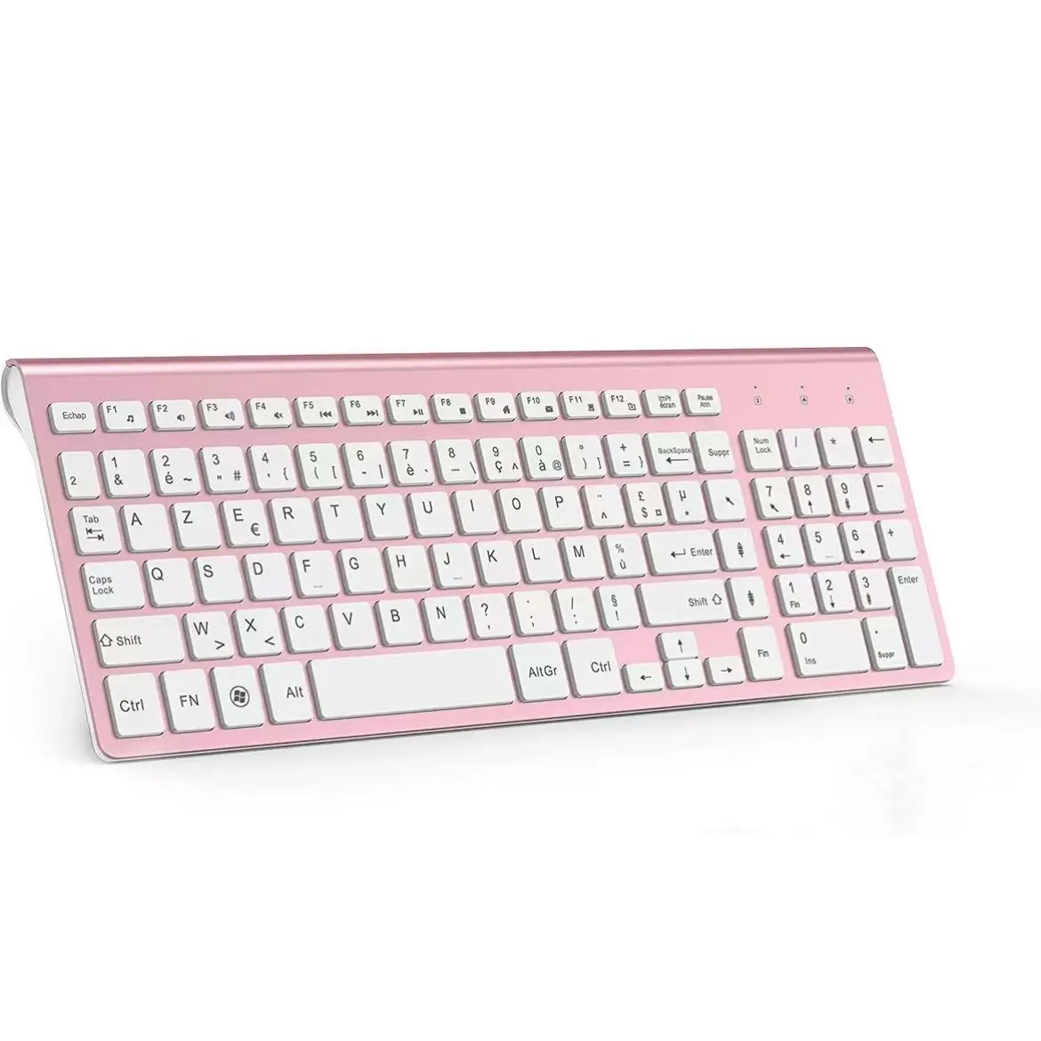 무선 키보드(AZERTY) 2.4G USB 초박형 키보드, PC 노트북용 휴대용 무음 인체공학적 프랑스어 키보드-핑크/그레이/실버