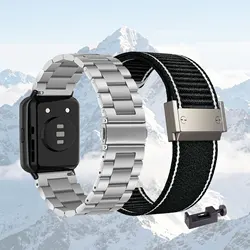 Dual Pack: Premium Metal and Nylon Watch Bands (Silver - Black)