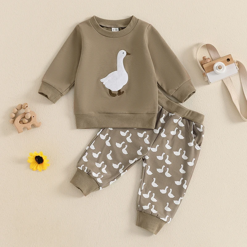 Baby Duck Embroidery Pullover & Pants Set 1