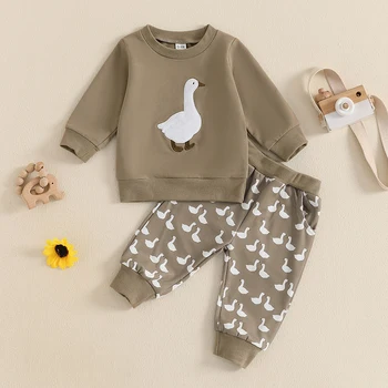 Baby Duck Embroidery Pullover & Pants Set 1