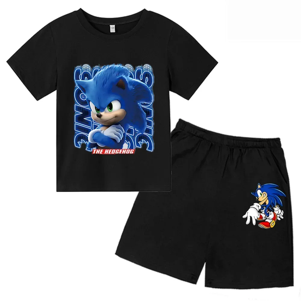 thumbnail image 1 of Nueva camiseta de Sonic para niños, conjunto de 2 piezas, camisetas casuales de manga corta de verano para niños y niñas y adolescentes, conjunto de camiseta y pantalones cortos, ropa para bebés, 1 of 4