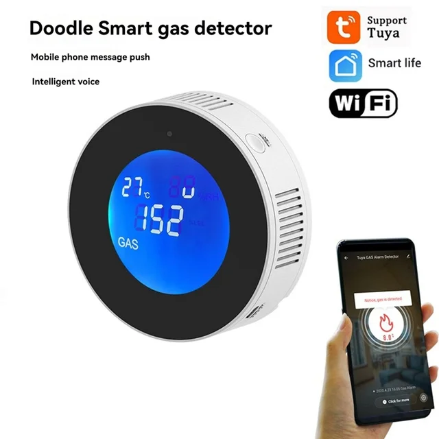 A33T-Combustible Gas Detector Combustible Gas Leak Detector With Temperature Function With LCD Display With Tuya App EU Plug 2