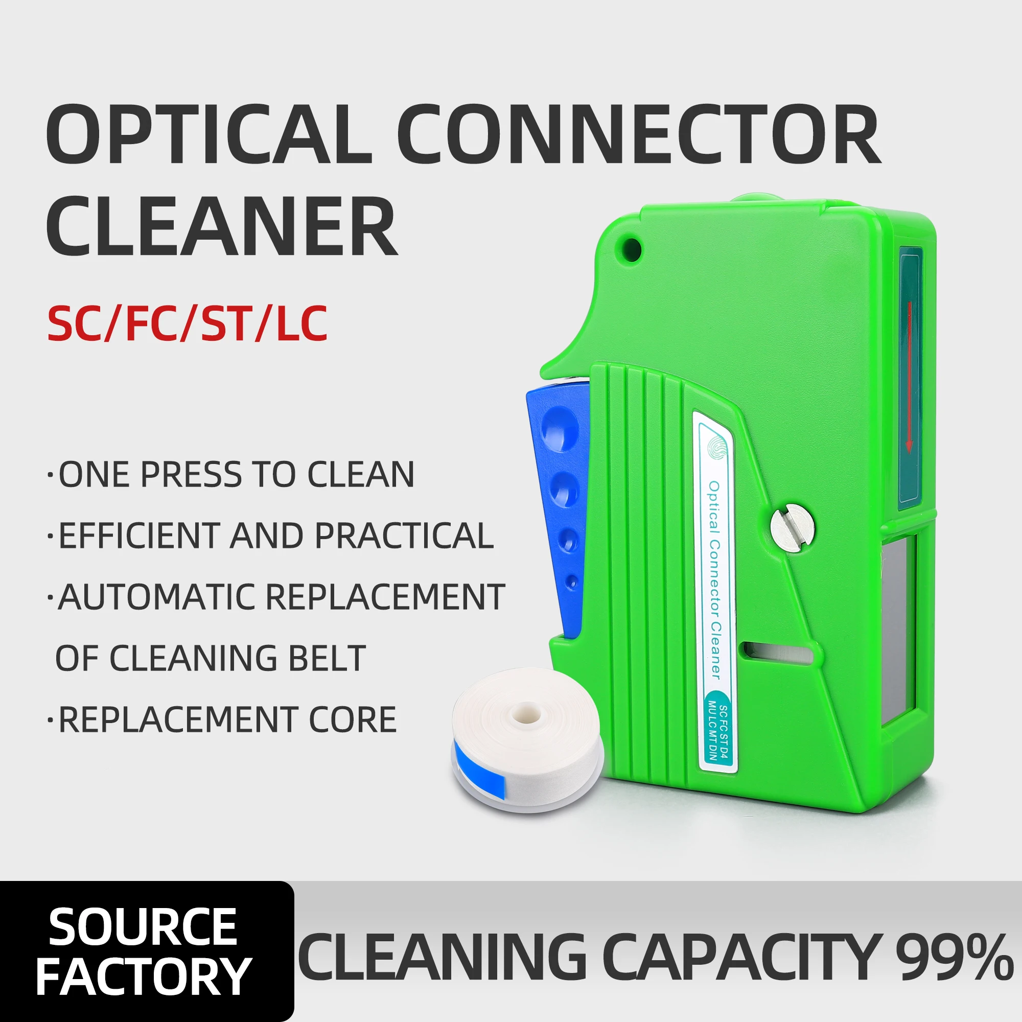 

FTTH Cleaning Box for SC/FC/ST/LC/MPO Fiber Optic Jumper Connector End Face Cleaner With Replacement Core Cleaning Combination