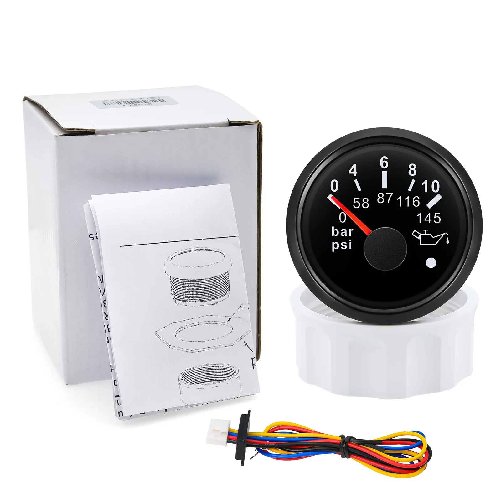0-5 Bar 52mm Oil Pressure Gauge+Sensor With Flashing Alarm For Auto Car Marine 12V 24V