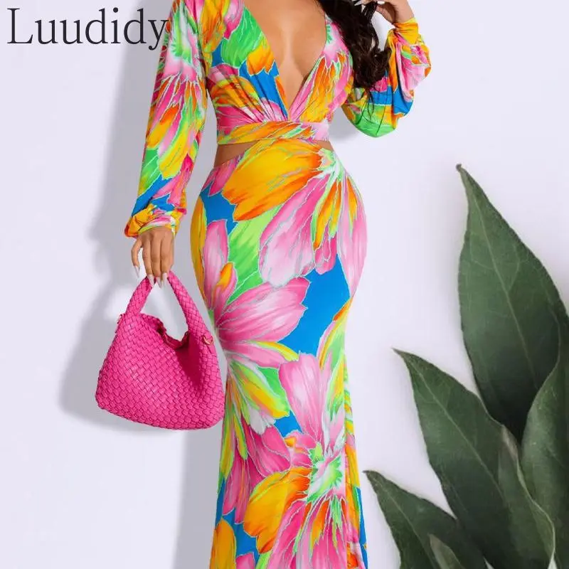 

Sexy Dress Elegant V-Neck Print Mermaid Midi Party Dress