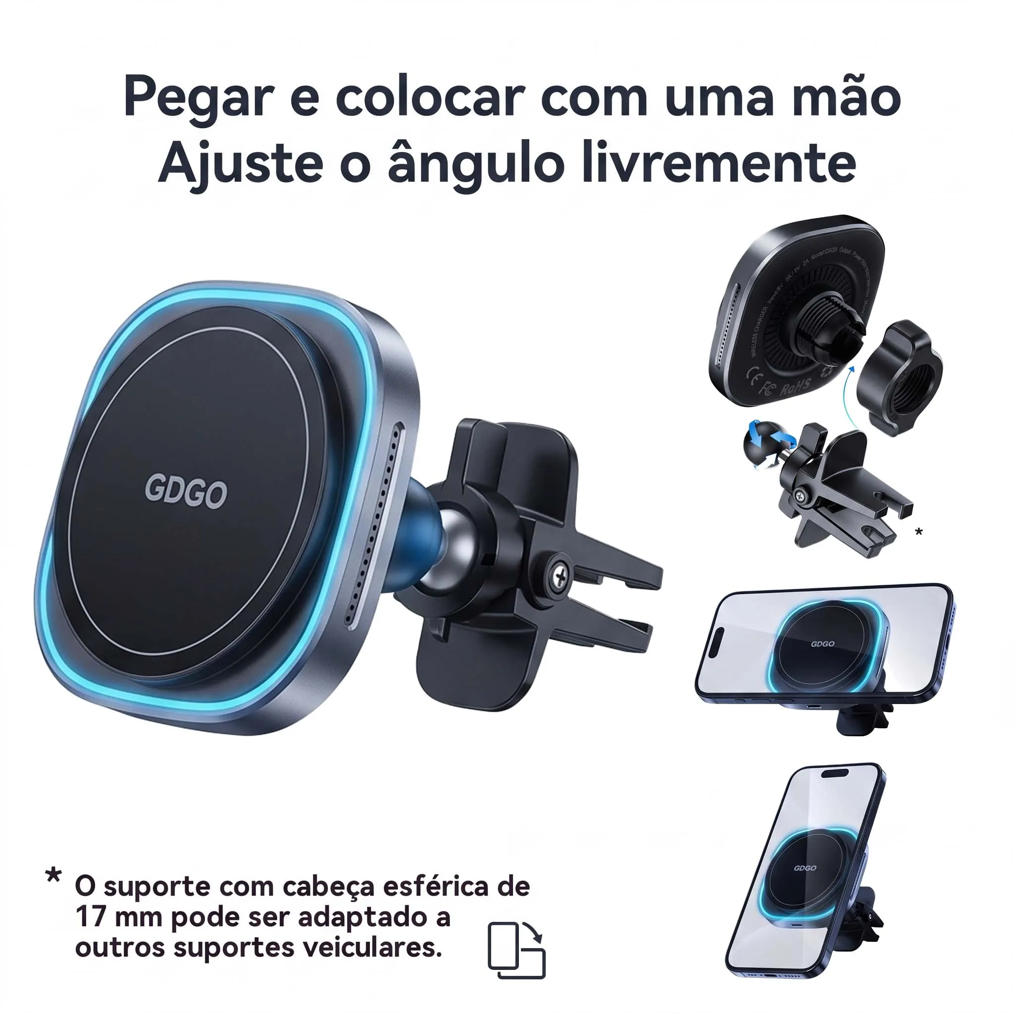 Suporte Veicular Magnético para Celular 360° Imã Forte Automotivo Universal Saída de Ar