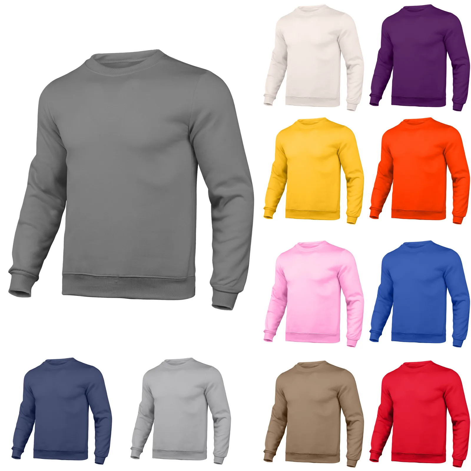Mens Slim Autumn Casual Solid O Neck Sweater Top Color Round Neck Long Autumn Pocket Long Sportswear Hiking Outdoor Clothing