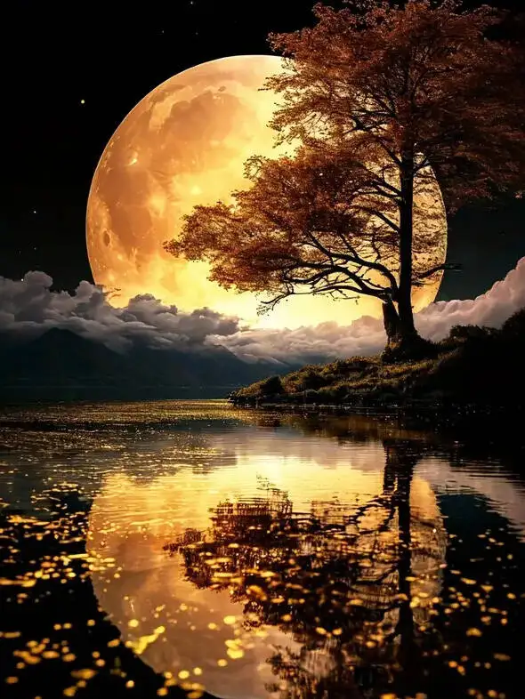 Enchanted Moonlit River: Diamond Mosaic Landscape Art