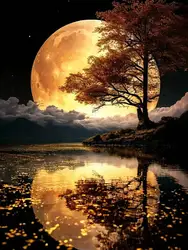 Enchanted Moonlit River: Diamond Mosaic Landscape Art - Full Round 50x70cm (4142)