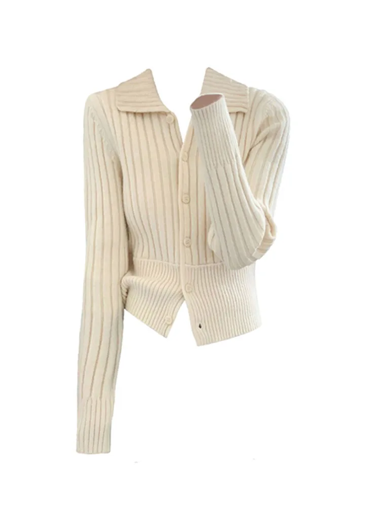 

Простой базовый кардиган, Модный мягкий свитер, Осень-зима 90-х, Женский дизайнерский вязаный пуловер с длинным рукавом и отложным воротником, повседневный