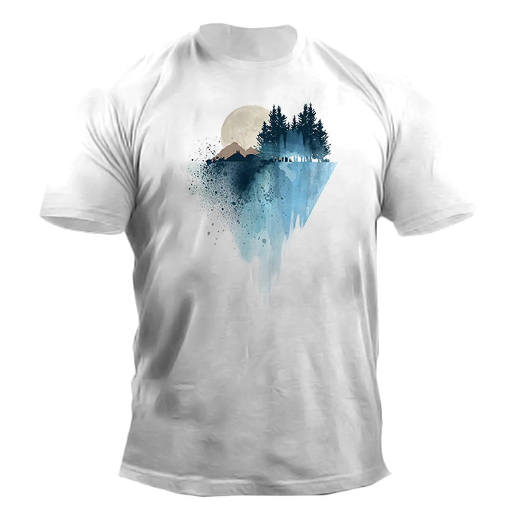 Vintage T-Shirt For Men 3d Mountain Print Men Clothing