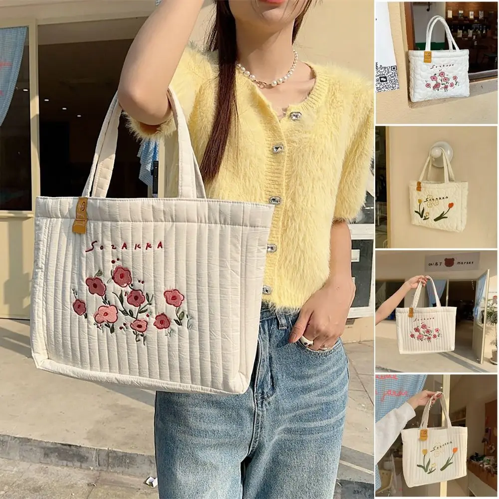 

Сумка-тоут женская однотонная с цветочной вышивкой, Современная вместительная сумочка-тоут, повседневный темпераментный саквояж на плечо, 1 шт.