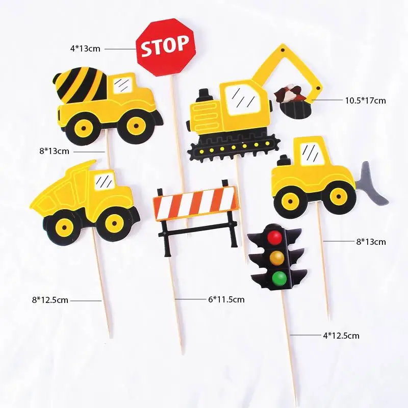 Décoration Gâteau Anniversaire Thème Construction - 15 Pièces Toppers Véhicules Chantier - Pour Enfants Fille Garçon - 8