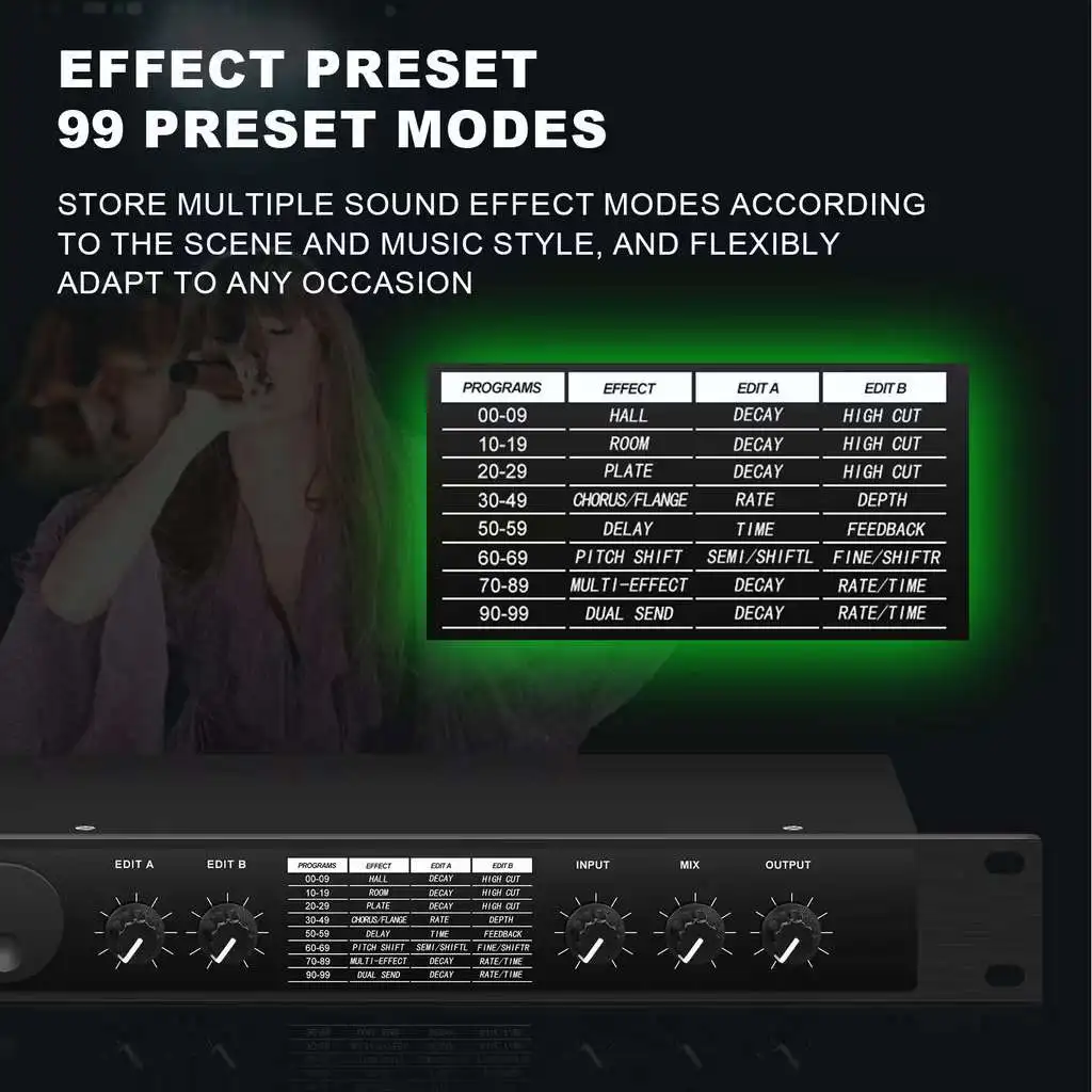Professional Digital Reverberation Echo hybrid audio processor Equalizer Multi Effect reverb 199DSP preset sound effects lifting