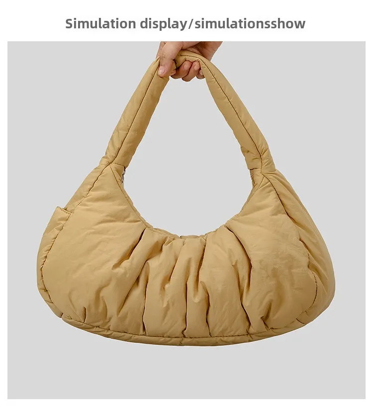 Shoulder Bag Women Padded Crescent Quilted Lightweight Nylon Handbag_voghion.com
