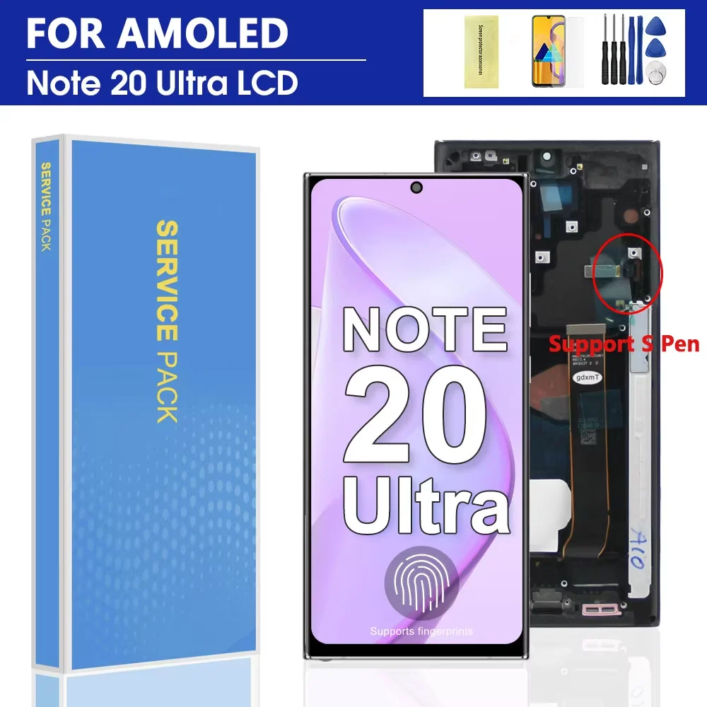 LCD Display Screen For AMOLED For Samsung Note 20 Ultra N986B N985 N985F Display Note20 Ultra 5G SM-N986F LCD Touch Screen Support Fingerprint