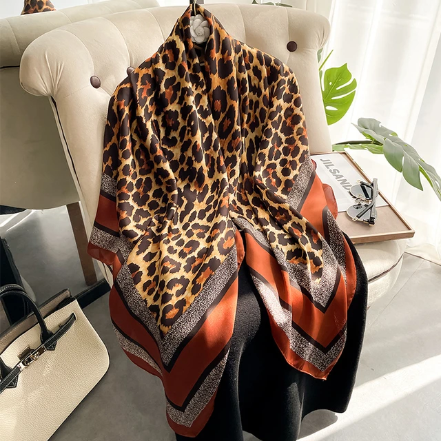 Leopard Print Square Silk Scarf