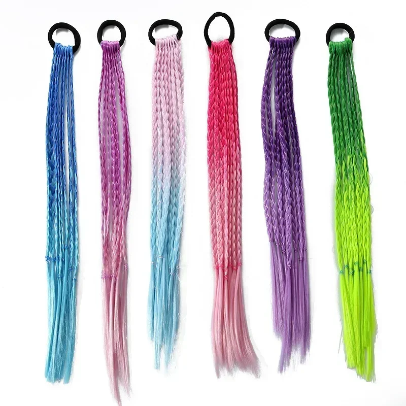 Baby Fashion Kids Colorful Gradient Wig Braids Girls Dirty Braid Hair Rope for Children Barrettes Headwear Kids Hair Accessories