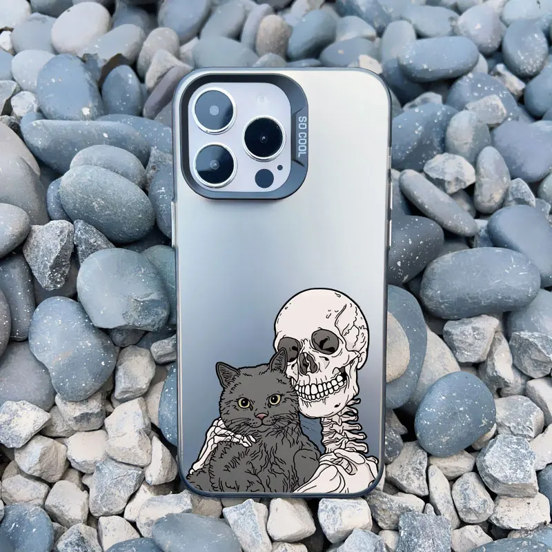 Luxuriöse, lustige und niedliche Skelett- und Katzen-Handyhülle für iPhone 17 16 15 Plus Pro Max 11 13 12 14 Pro Max Mini – Stoßfeste Laser-Cover – Detail 10